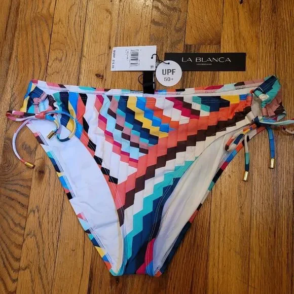 La Blanca Women's Slice Adjustable Loop Hipster Bikini Bottoms Colorful Size 14 - Picture 3 of 8